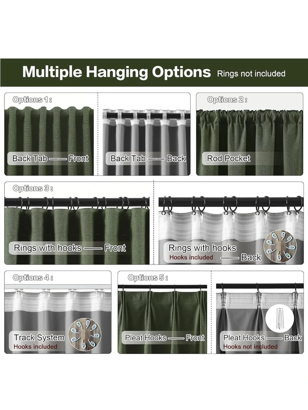 Olive Green Blackout Curtain Panels -  Pair